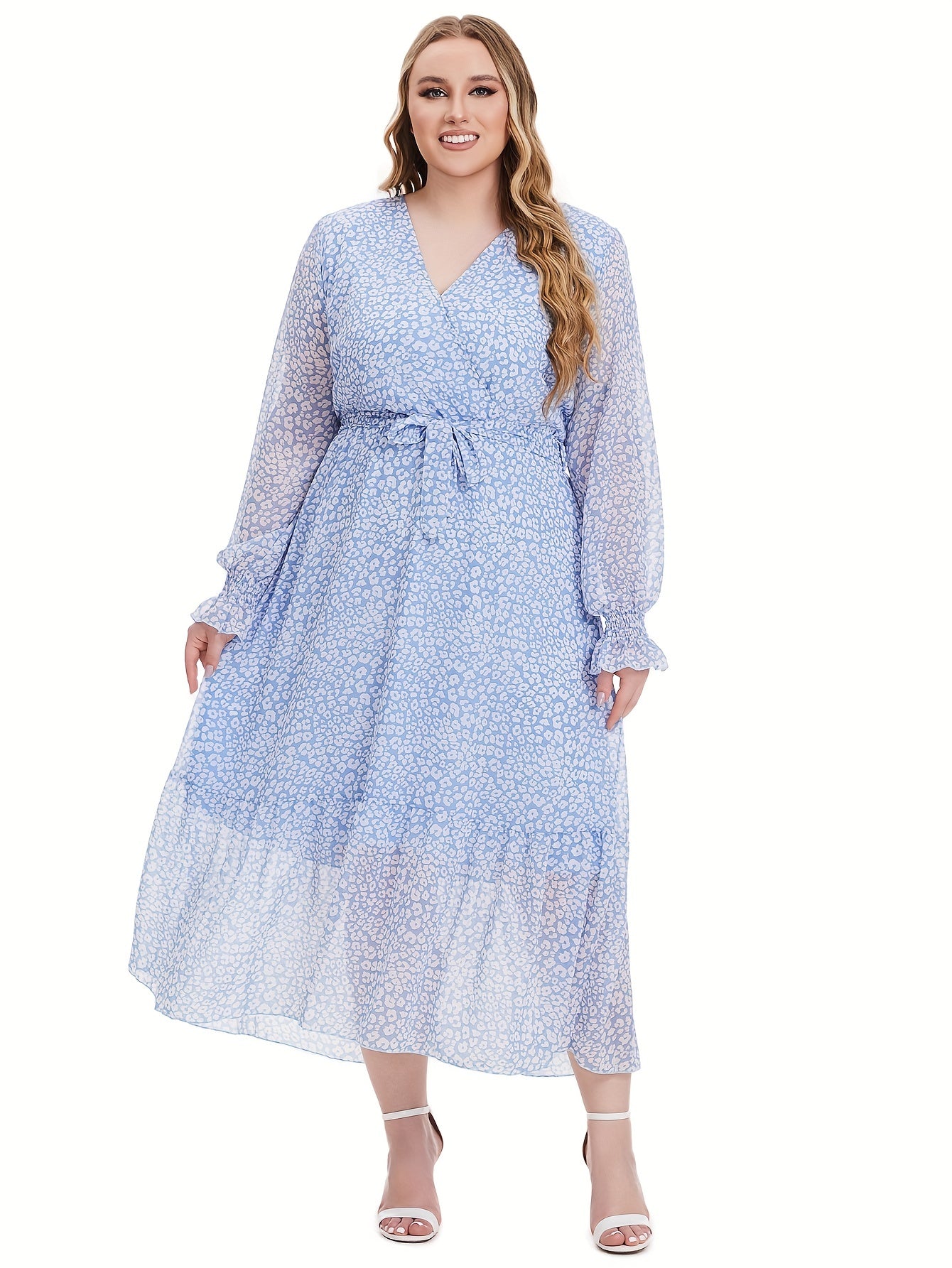 Dalmatian Print Flounce Sleeve Maxi Dress With Belt