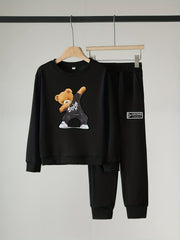 Boy's Dancing Bear 2pcs Sweatshirt & Sweatpants Set for Spring Fall