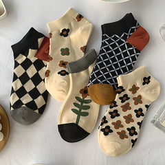 Girls Kids Floral Plaid Soft Comfy Low Cut Ankle Socks for All Seasons