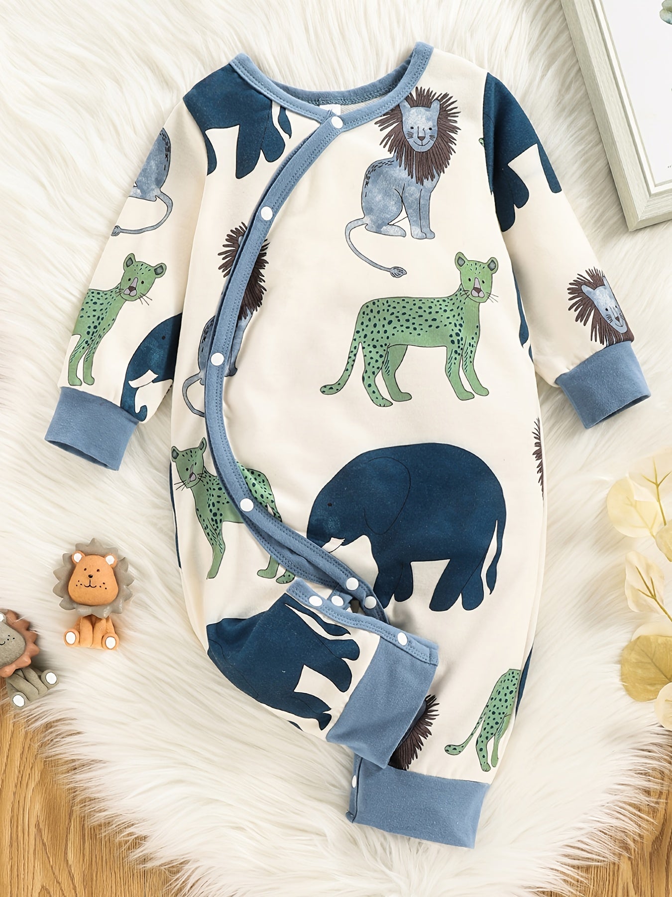 Baby Boys Long Sleeve Jumpsuit Romper With Cartoon Animal Print