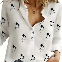 Star Print Long Sleeve Button Up Blouse