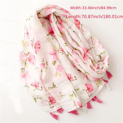 Pink Floral Scarf Tassel Shawl 33 46' 70 87' Women Head Wrap Turban