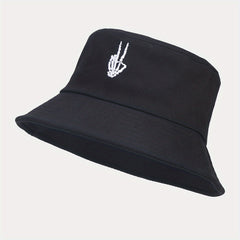 Skull Finger Embroidery Bucket Hat All-match Outdoor Sunshade Sunscreen Hat