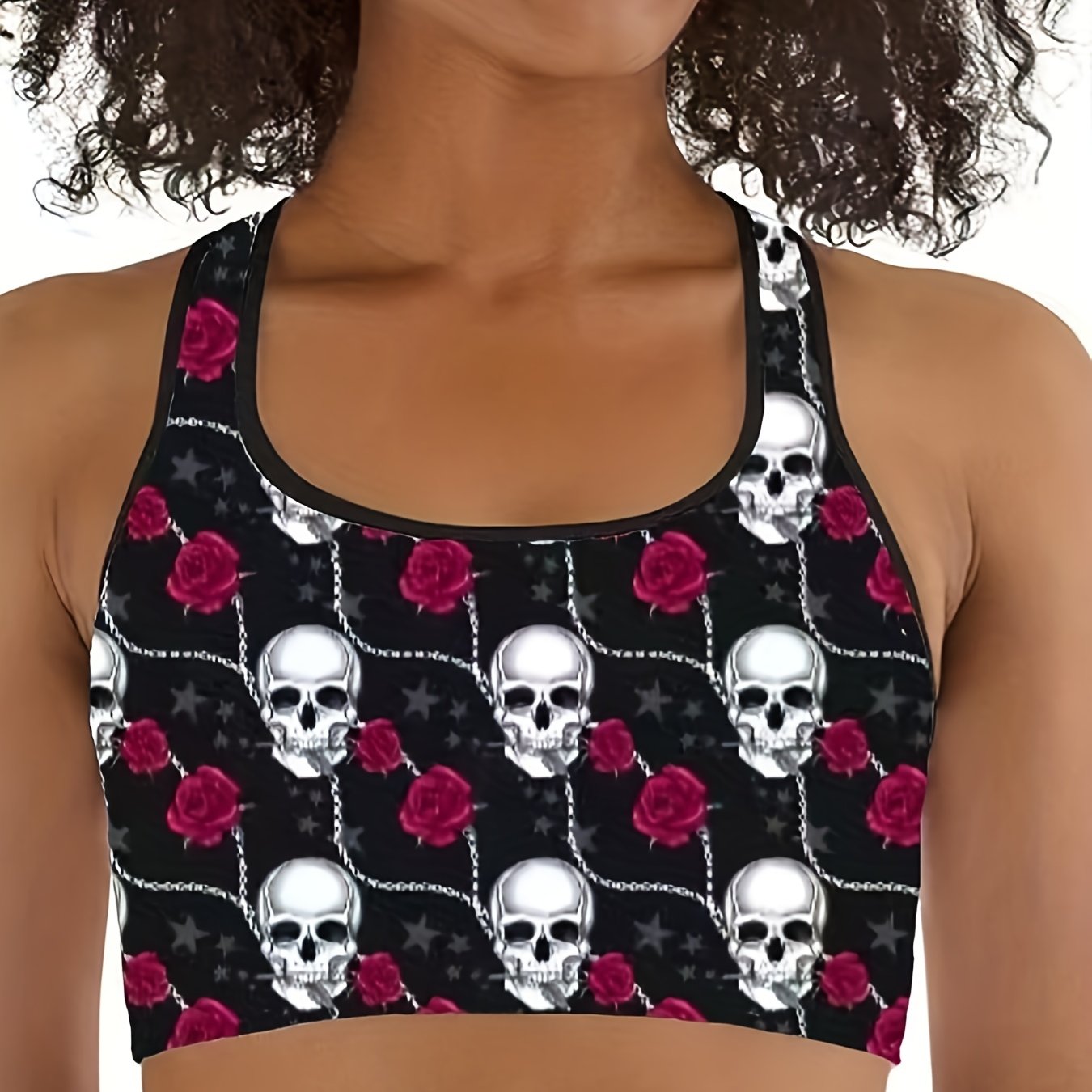Floral Skull Print Plus Size Halloween Crop Tank Top