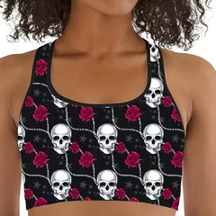 Floral Skull Print Plus Size Halloween Crop Tank Top