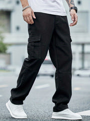 Men's Loose Fit Flap Pocket Jeans Casual Denim Pants