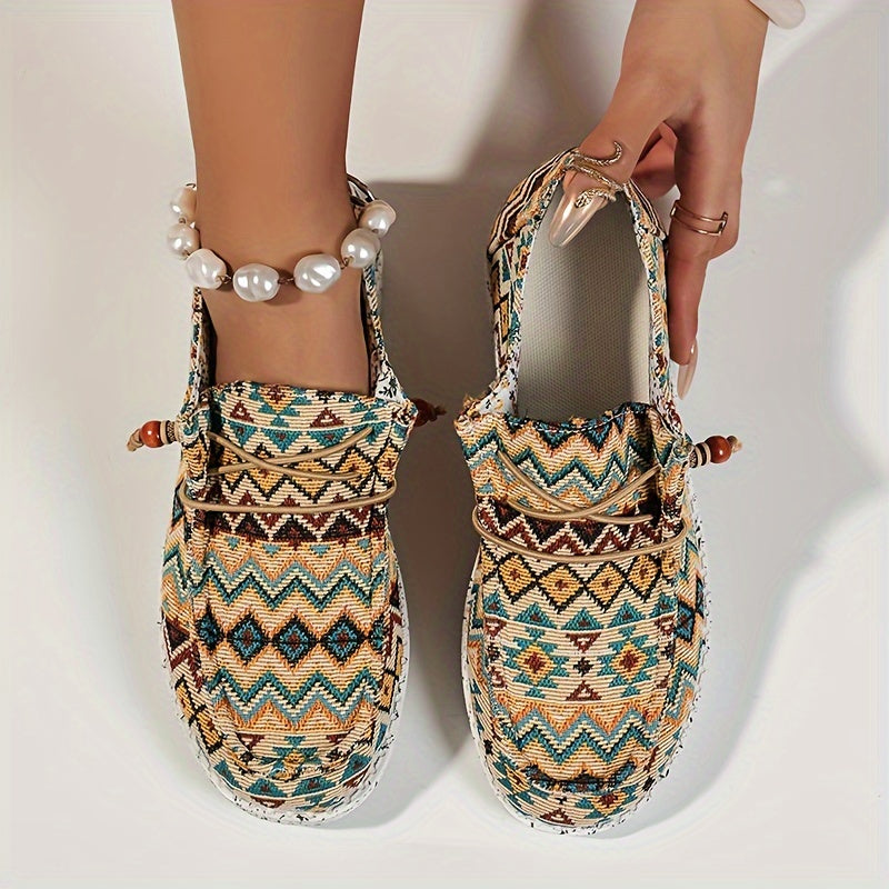 Retro Print Flat Sneakers Women's Lightweight Slip On Flat Sport Shoes