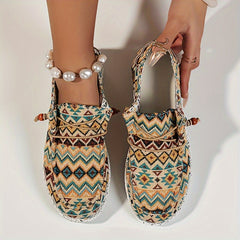 Retro Print Flat Sneakers Women's Lightweight Slip On Flat Sport Shoes
