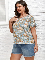 Casual Blouse Women's Plus Floral Print Bow Knot Top