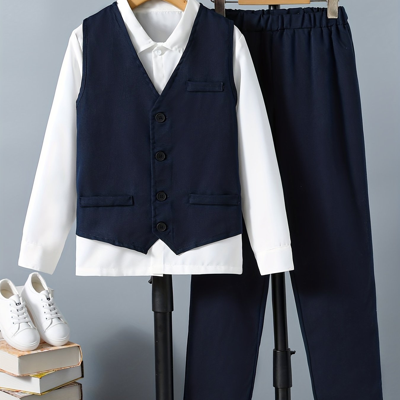 Boy's Gentleman 3pcs Shirt & Vest & Pants Set for Party Events