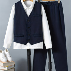 Boy's Gentleman 3pcs Shirt & Vest & Pants Set for Party Events
