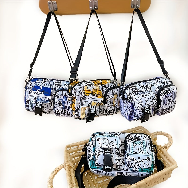 Kids Bear Print Zipper Messenger Bag Coin Purse Wallet Crossbody Bag