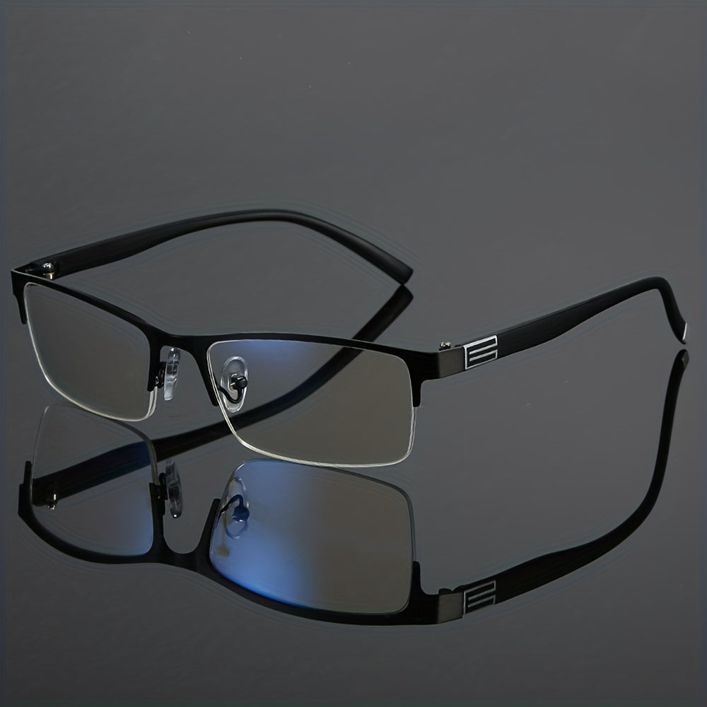 Men's Metal Half Frame Reading Glasses Light Blocking