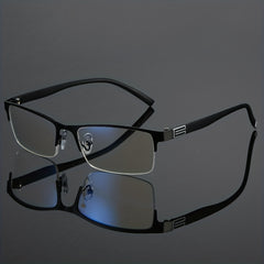 Men's Metal Half Frame Reading Glasses Light Blocking