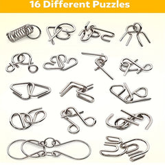Metal Wire Puzzle Set 16-Piece Brain Test Interlocking Game Chinese Magic Toys