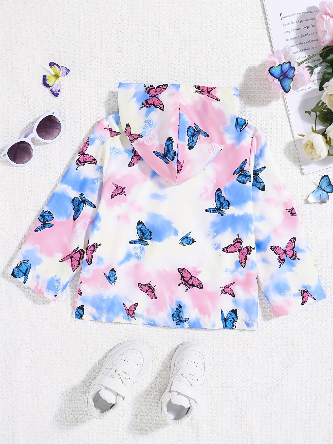 Toddler Girls Tie Dye Butterfly Hooded Jacket Zipper Windproof Coat