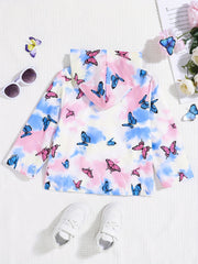 Toddler Girls Tie Dye Butterfly Hooded Jacket Zipper Windproof Coat