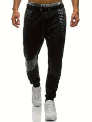 Leather Patchwork Men's Drawstring Pocket Sweatpants