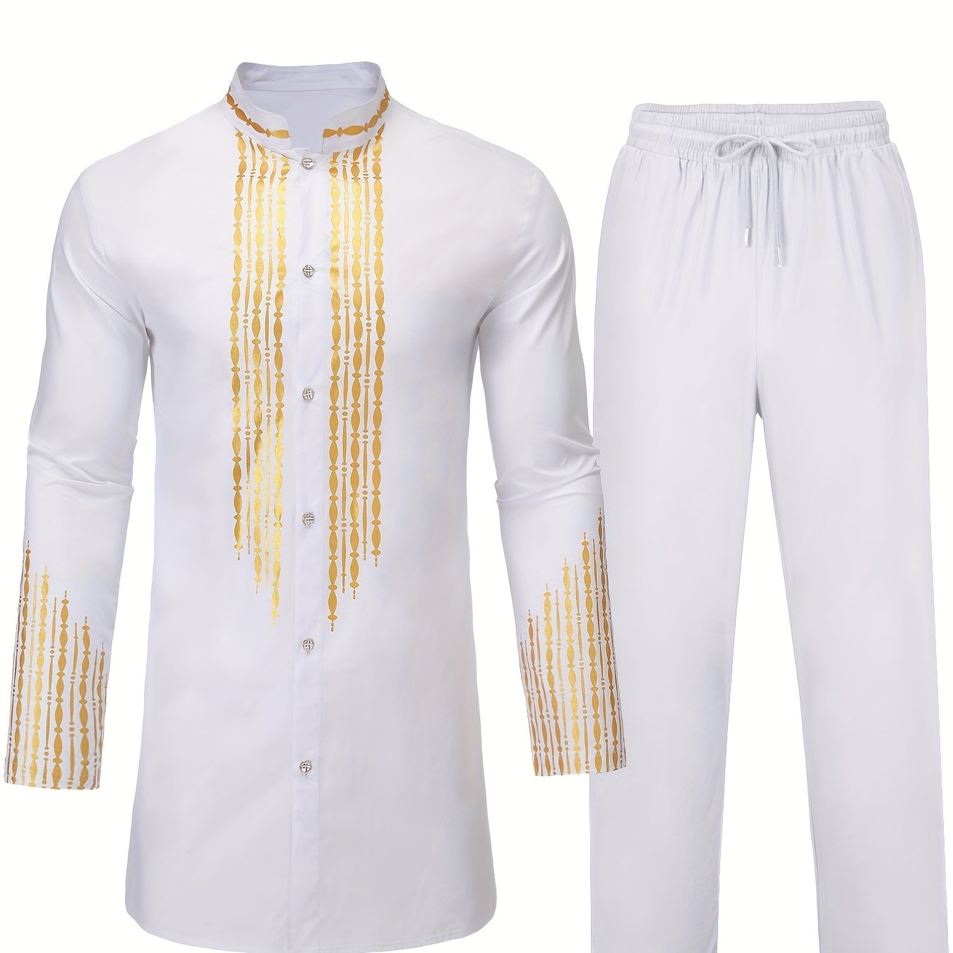 Solid Cotton Men's African 2 Pcs Set Dashiki & Pants Outfit
