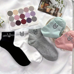 Bunny Rhinestone Crew Socks - Comfy & Breathable Women's Stockings