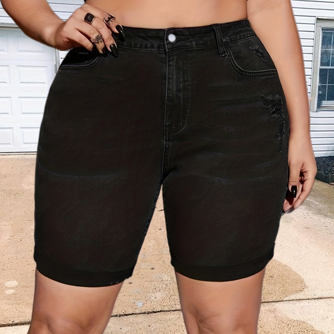 Women's Plus Ripped High Rise Denim Shorts