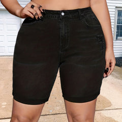 Women's Plus Ripped High Rise Denim Shorts