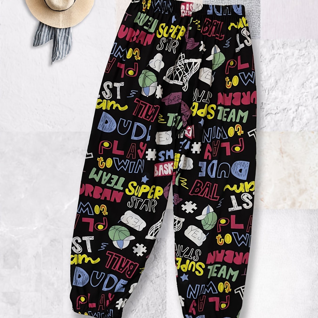 Boys Casual Cartoon Graffiti Print Thin Pants Summer Spring Kids Clothes