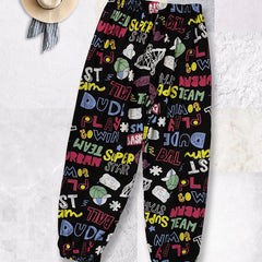 Boys Casual Cartoon Graffiti Print Thin Pants Summer Spring Kids Clothes