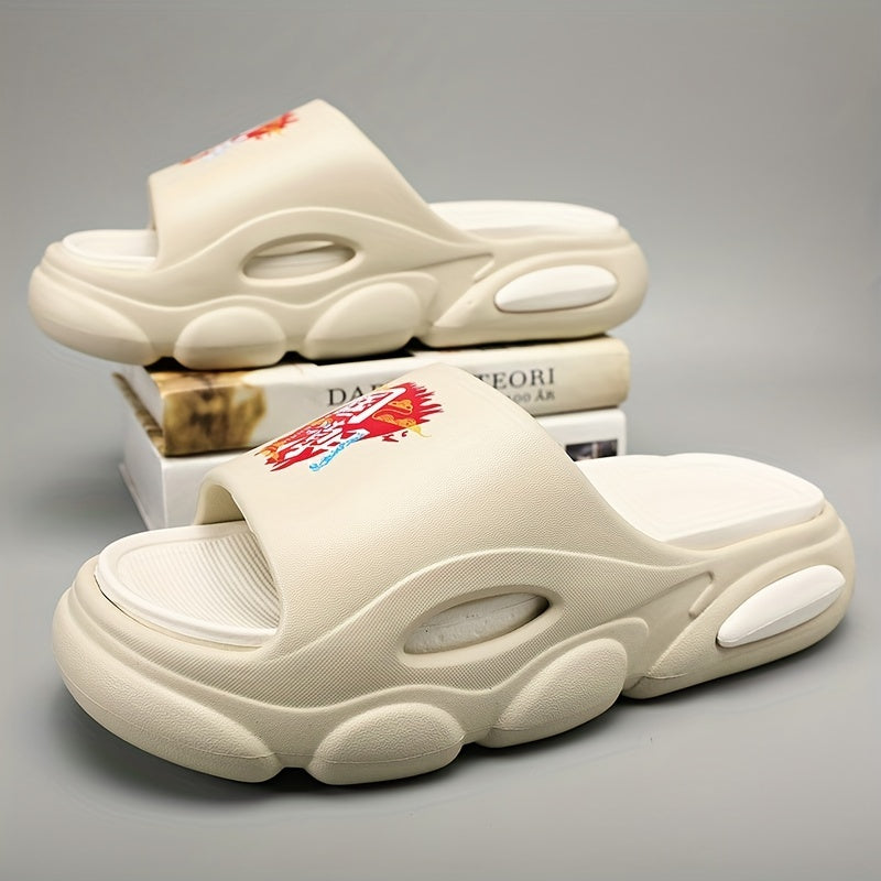 Men's Letters Print Non Slip Platform Slides