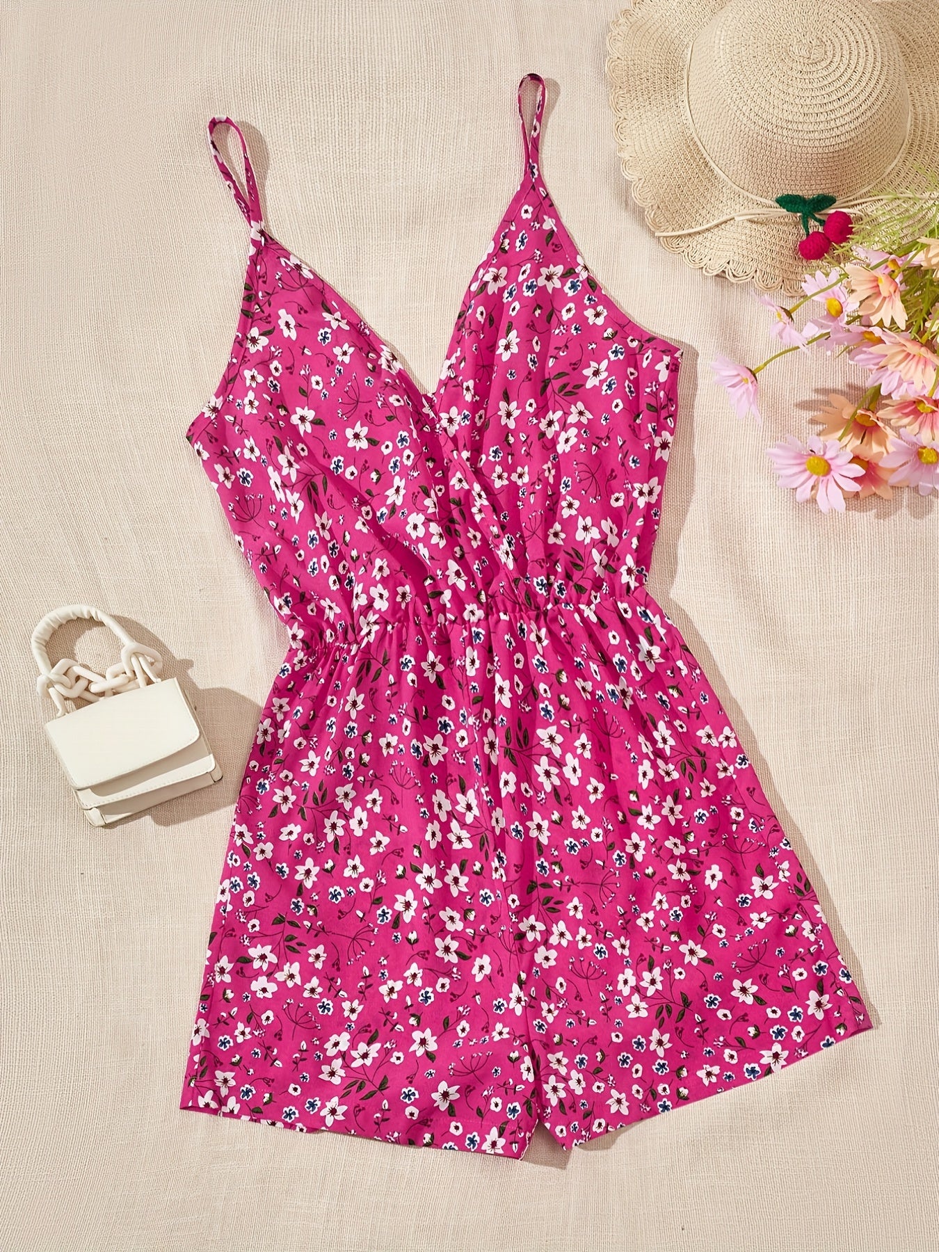 Floral V Neck Romper Cami Jumpsuit for Women