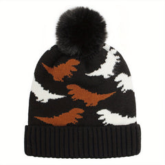 Dinosaur Jacquard Woolen Hat with Velvet Warm Winter