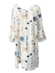 Floral Print Layered Dress Casual V Neck Flared Sleeve Dress