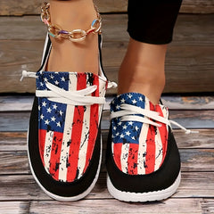 Women's Flag Stitching Canvas Lace-Up Shoes Lightweight Low Top Sneakers
