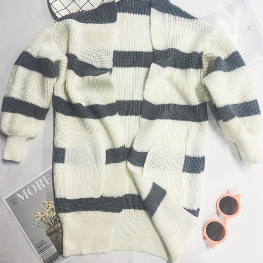 Kids Casual Striped Long Sleeve Knit Cardigan for Fall Winter