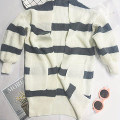 Kids Casual Striped Long Sleeve Knit Cardigan for Fall Winter