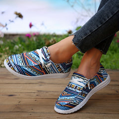 Women's Geometric Pattern Canvas Shoes Boho Style Low Top Loafers