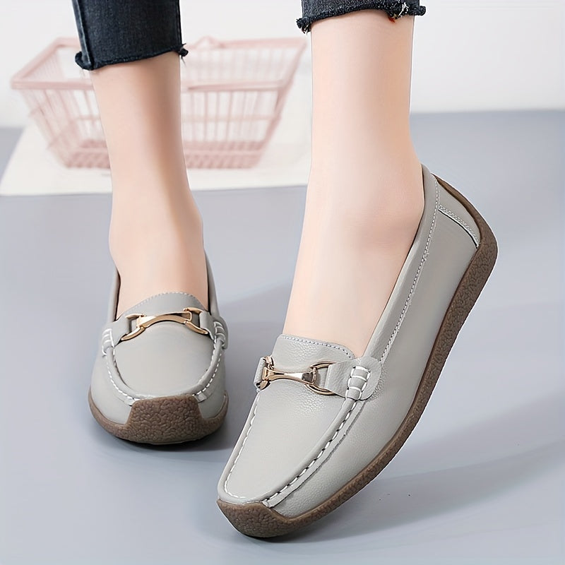 Women's Buckle Decor Flat Loafers Casual Slip On Shoes