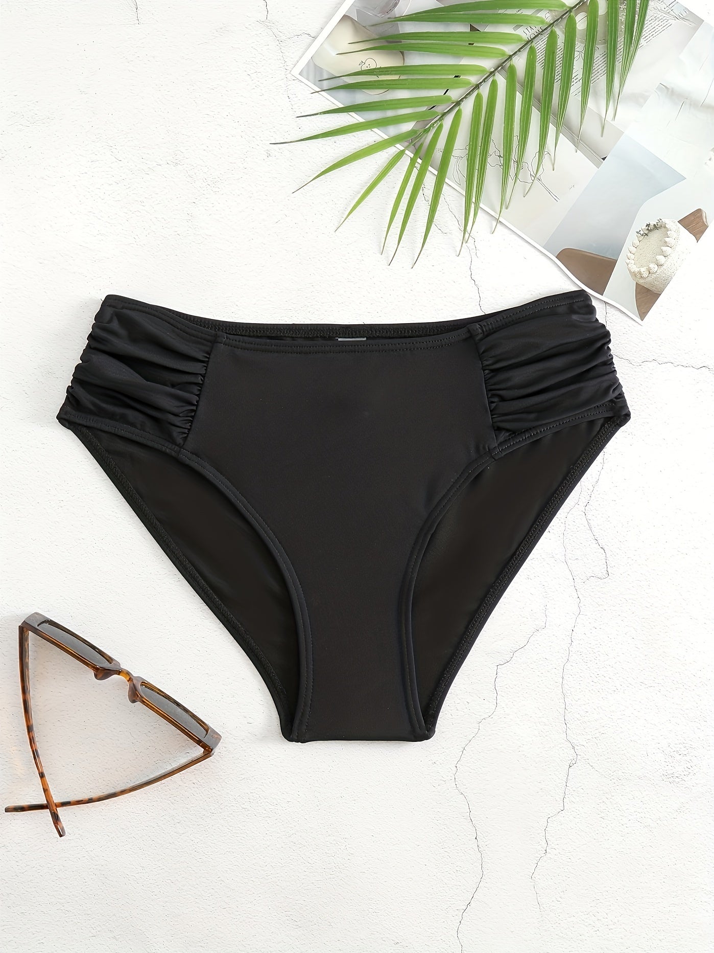 Ruched Stretchy Bikini Bottoms High Cut Swim Briefs