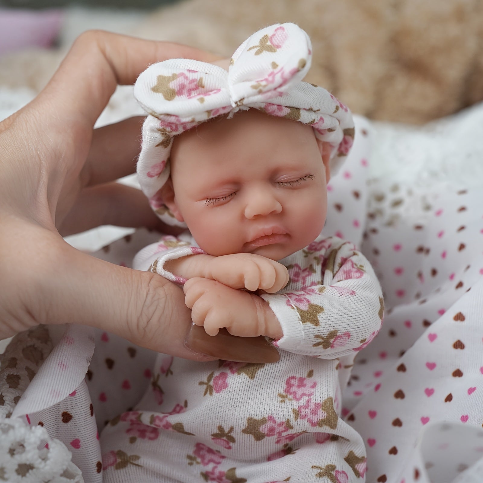 7 Inch Silicone Baby Doll with Pink Bow - Bath Time Mini Doll