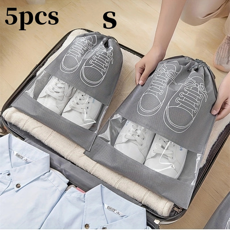 5pcs Outdoor Portable Shoes Bag Drawstring Travel Shoes Storage Bag