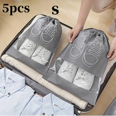 5pcs Outdoor Portable Shoes Bag Drawstring Travel Shoes Storage Bag