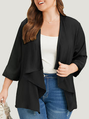 Solid Long Sleeve Open Front Stretch Cardigan