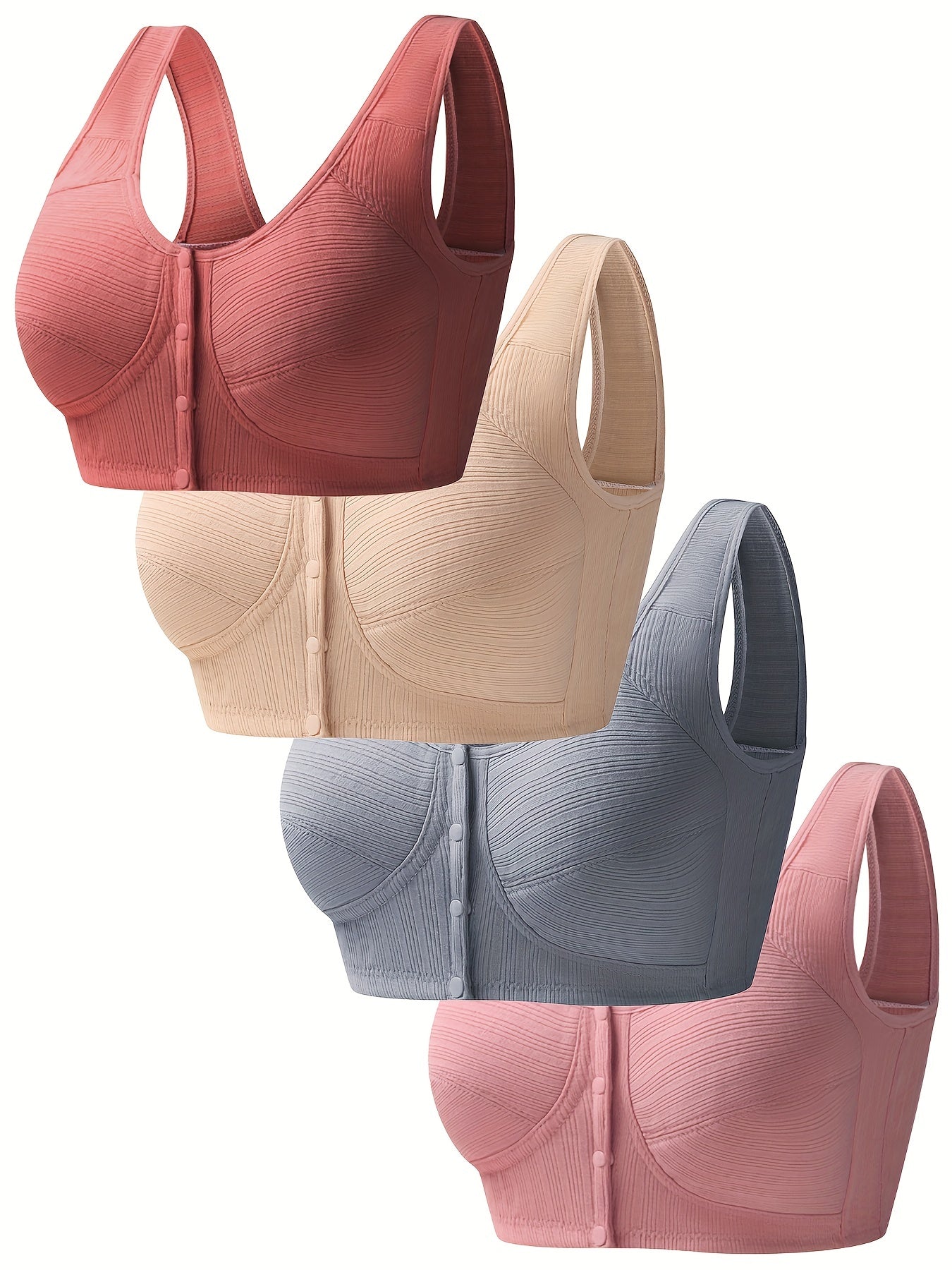 4pcs Wireless Front Buckle Bras Full Coverage Comfortable Breathable Lingerie
