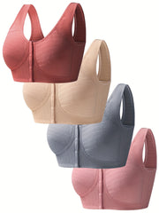 4pcs Wireless Front Buckle Bras Full Coverage Comfortable Breathable Lingerie