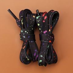 2pcs Ink Splashed Flat Shoelace For Sneakers Canvas Shoes