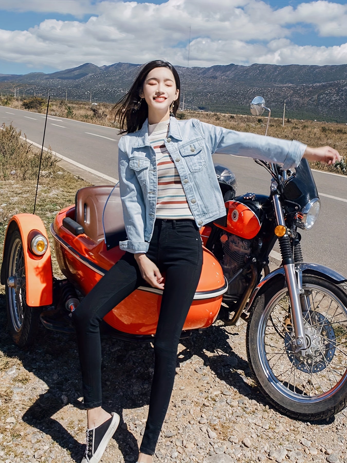 Long Sleeves Denim Jackets Mid Stretch Flap Pockets Single Breasted