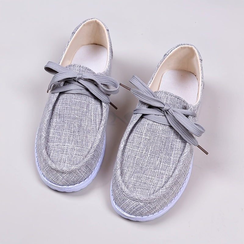 Women's Lace Up Flat Loafers Lightweight Canvas Casual Slip On Shoes