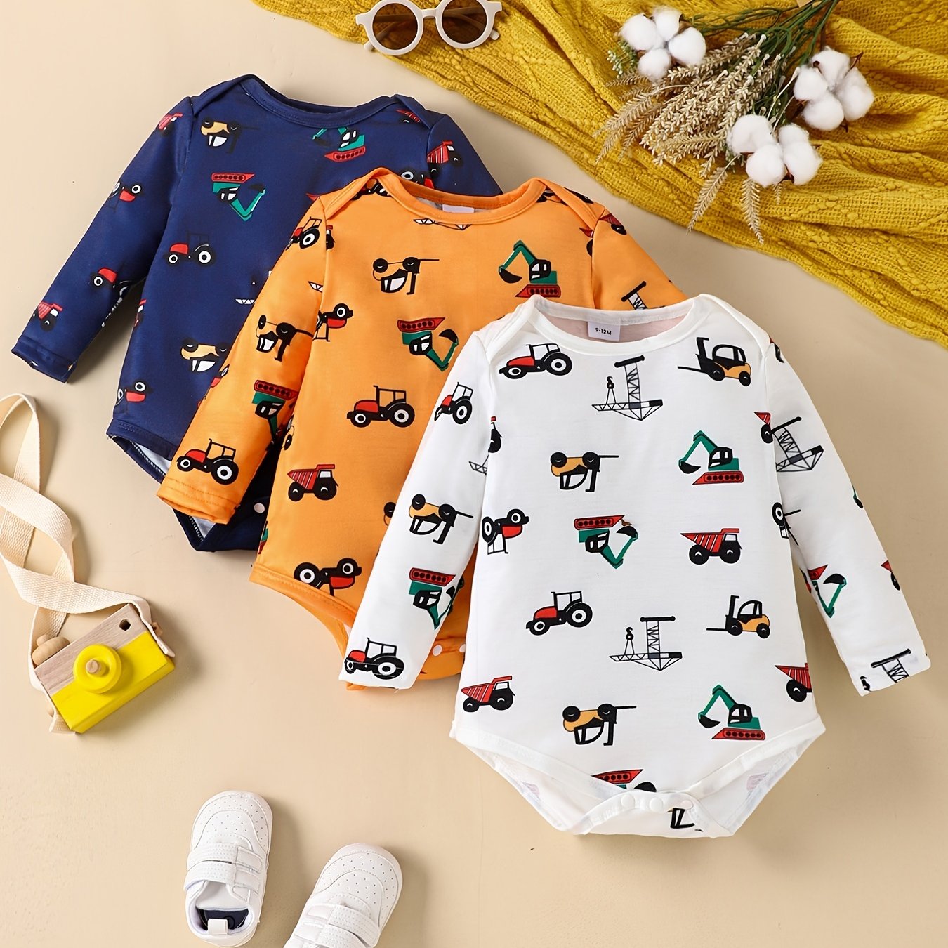 3pcs Cartoon Romper Creeper Clothes For Baby Boys And Girls