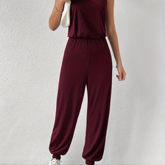 Sleeveless Waist Jumpsuit Solid Workout Women's Clothing