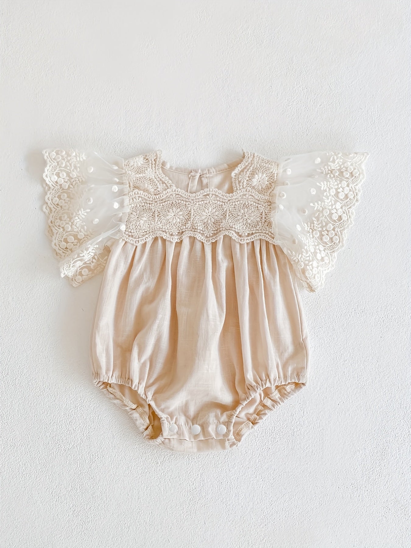 Baby Girls Lace Sleeve Cotton Onesie for Summer